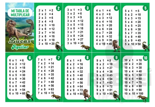 Dinosaurios Tabla de Multiplicar